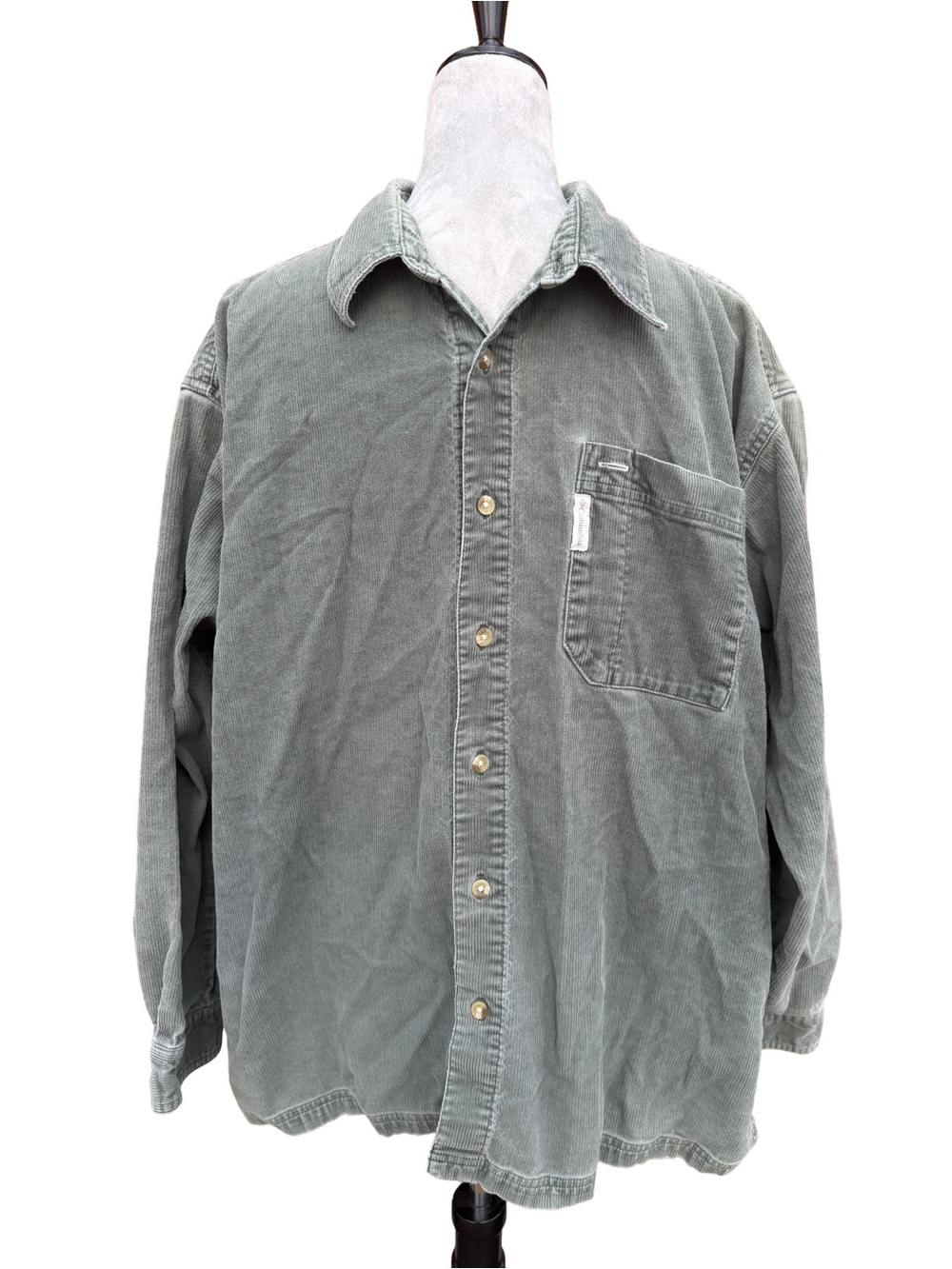 Vtg Columbia Corduroy Shirt Mens L Large Sage Green Button Up Long Sleeve Gorp